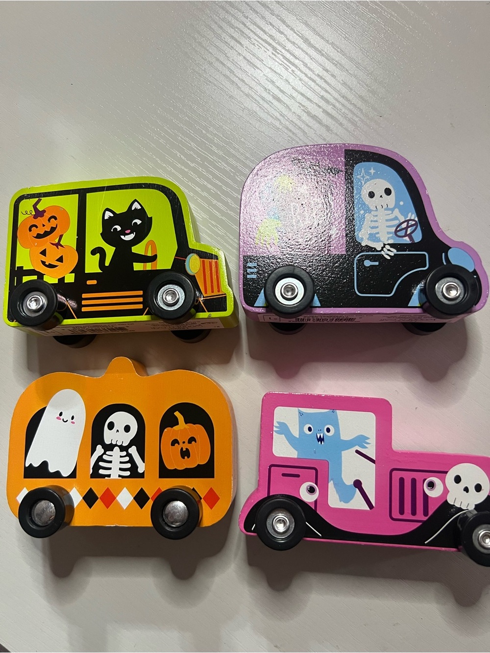Target Halloween Wooden Toy Vehicle Set - Yellow, Pink, Orange, Green